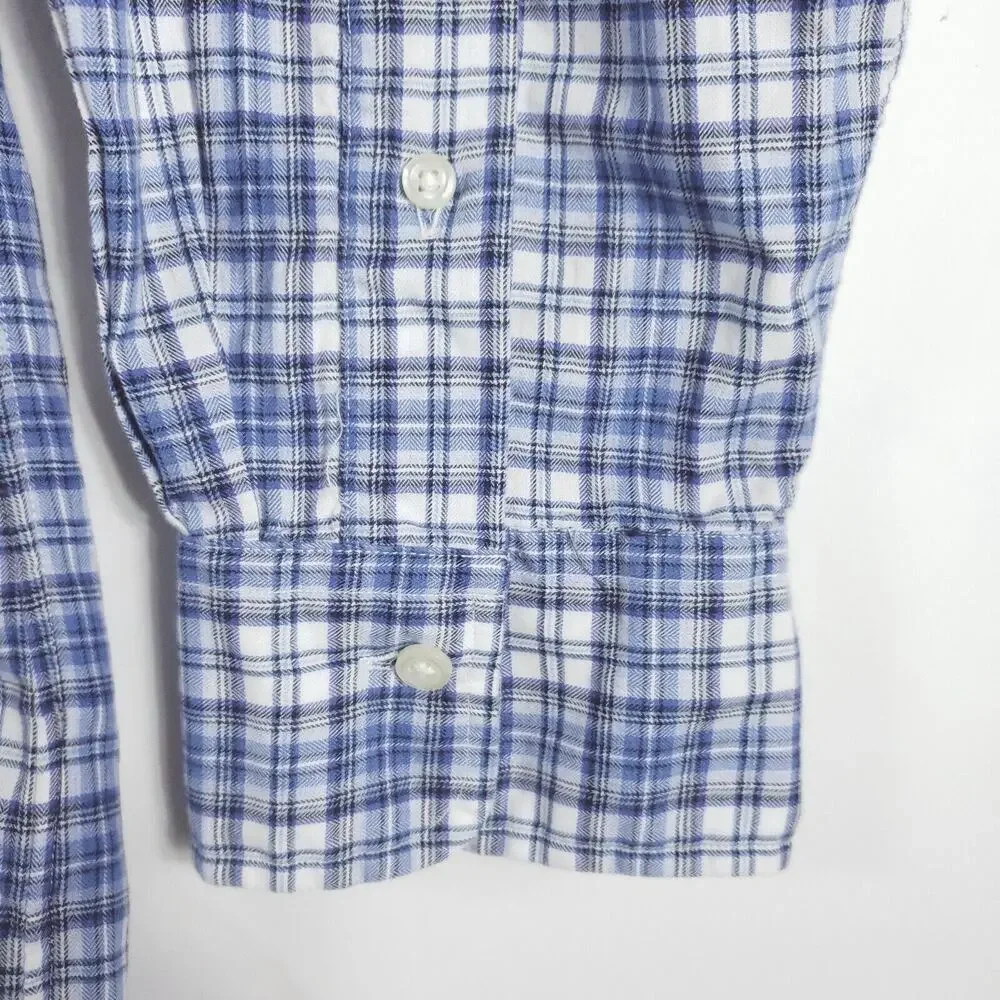 Polo Ralph Lauren Shirt Men XL Blue White Plaid Classic Fit Long Sleeve